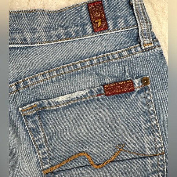 ⚡️Rad Vintage Y2K 7 For All Mankind Light Blue Denim Wash Distressed Flare Jeans - Picture 11 of 13